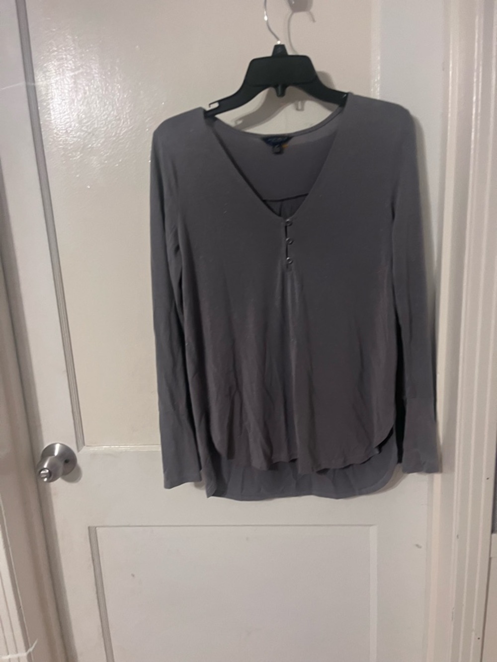 Lucky Brand Gray Long Sleeve V-Neck Henley Top